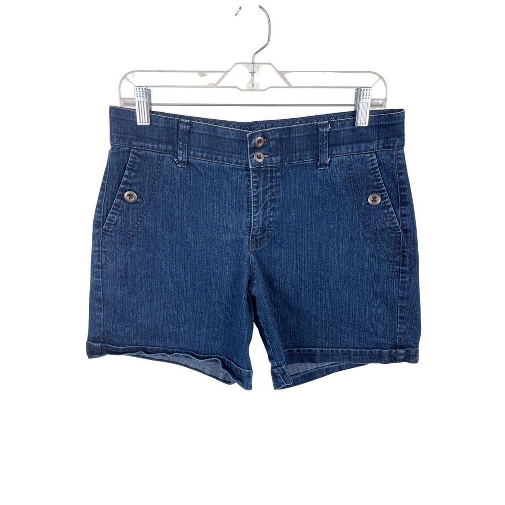Gloria Vanderbilt Celina Blue Denim Shorts Dark Wash Double Button Womens Size 8